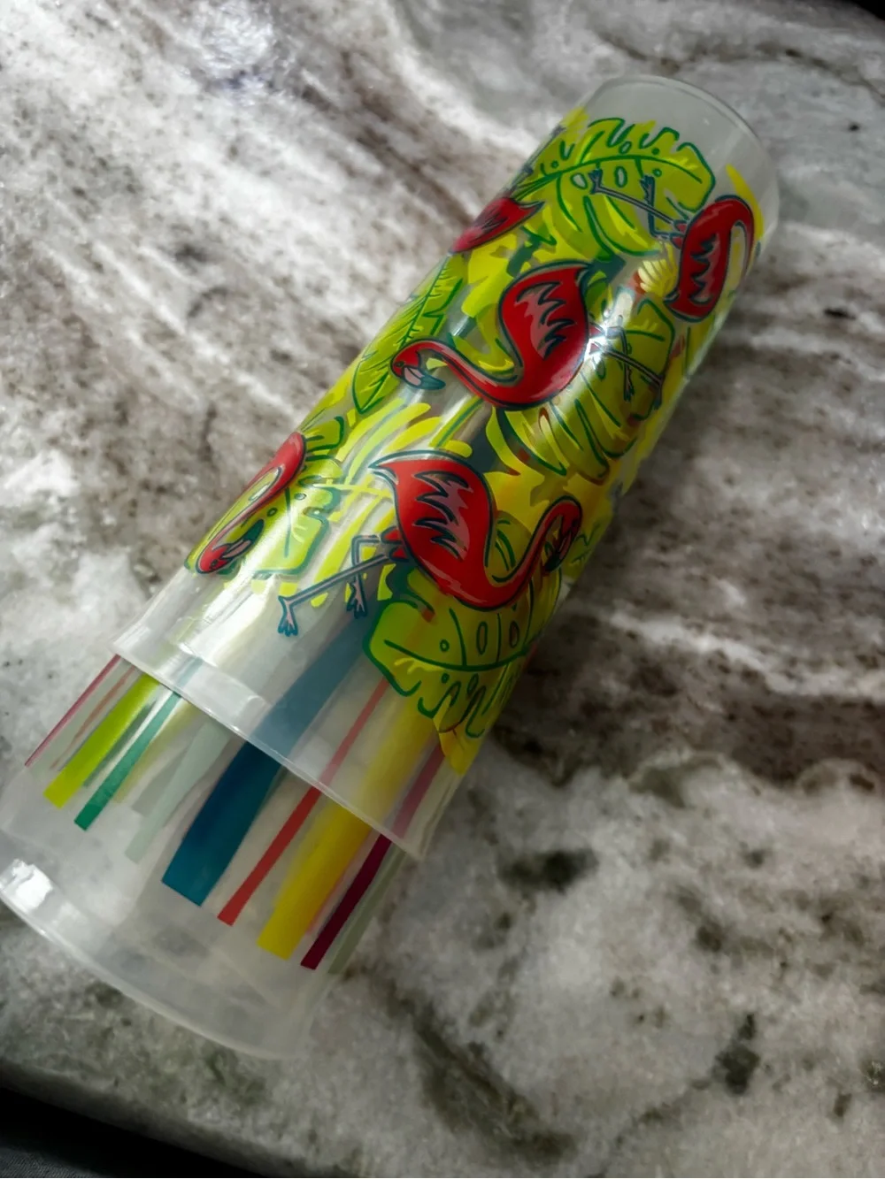 Tupperware 16 oz Tropical Flamingo Tall plastic cups Set of 2